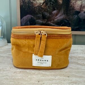 Sezane Velvet Cosmetic Travel Case Pouch - Gold / Ochre